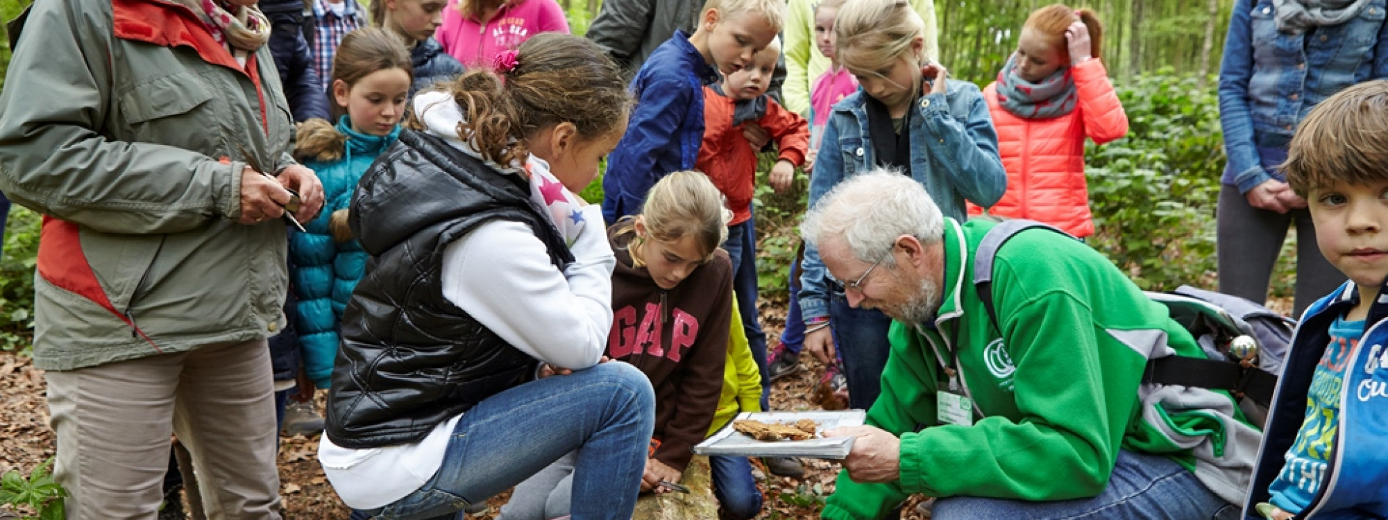 Kinderen met gids op pad
